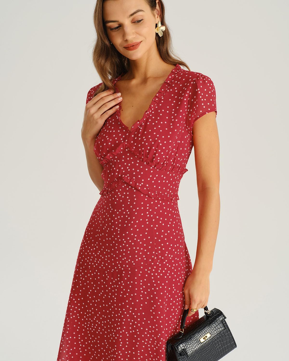 RIHOAS Women's Polka Dot Midi Dress Wrap V-Neck Short Sleeve Summer Dress