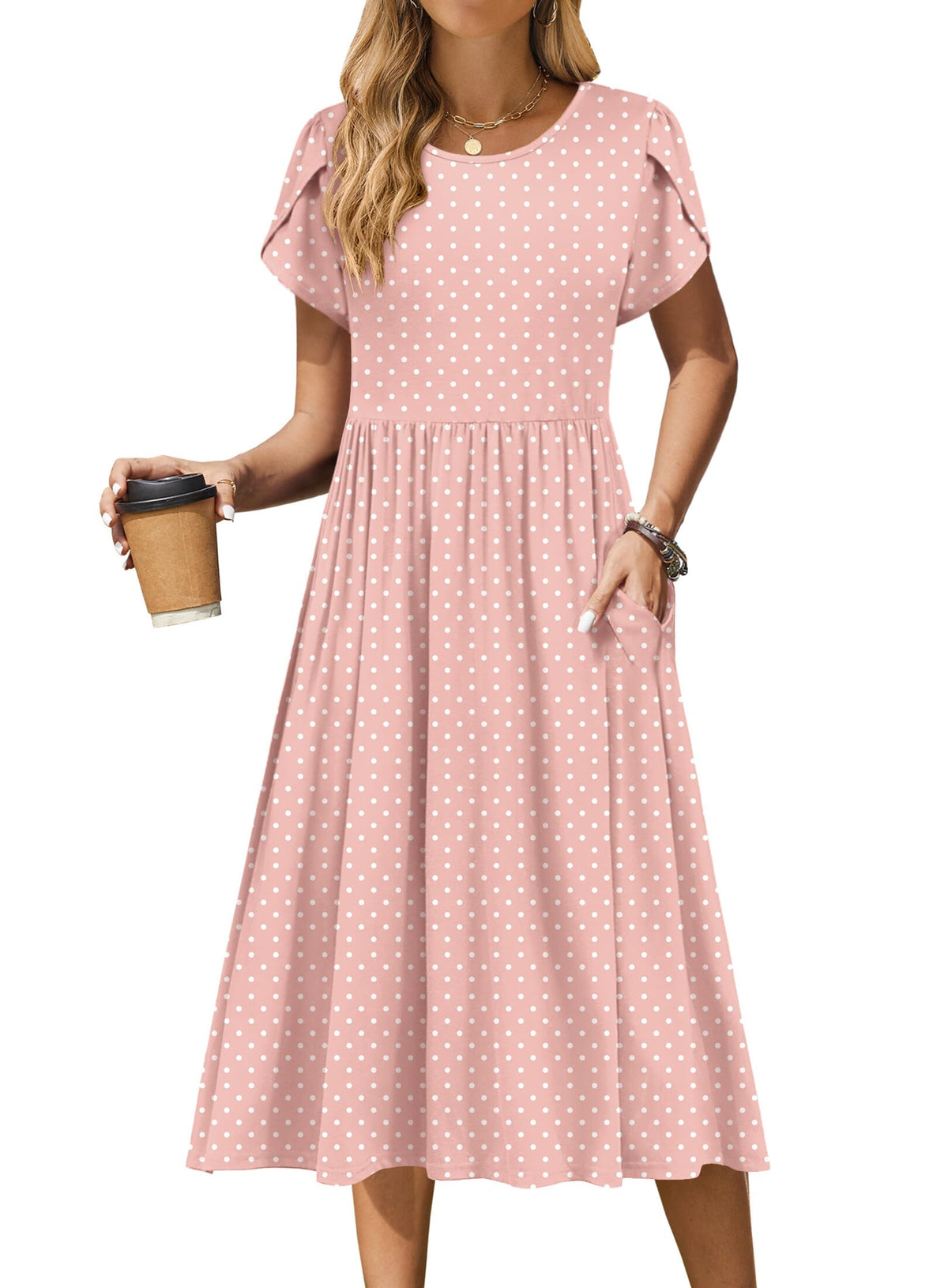Zeagoo Womens Summer Dresses Casual Aline Midi Dress Short Sleeve Floral Tshirt Dress Flowy Beach Sundresses with Pockets