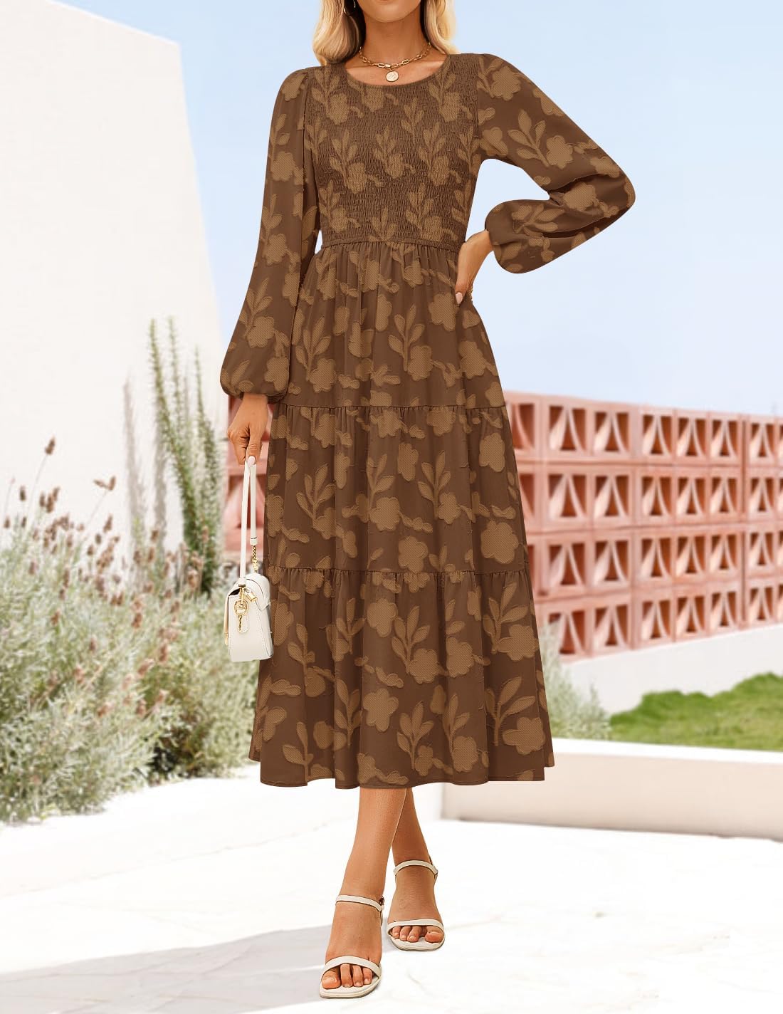 ZESICA Womens Fall Wedding Guest Long Sleeve Boho Midi Dress