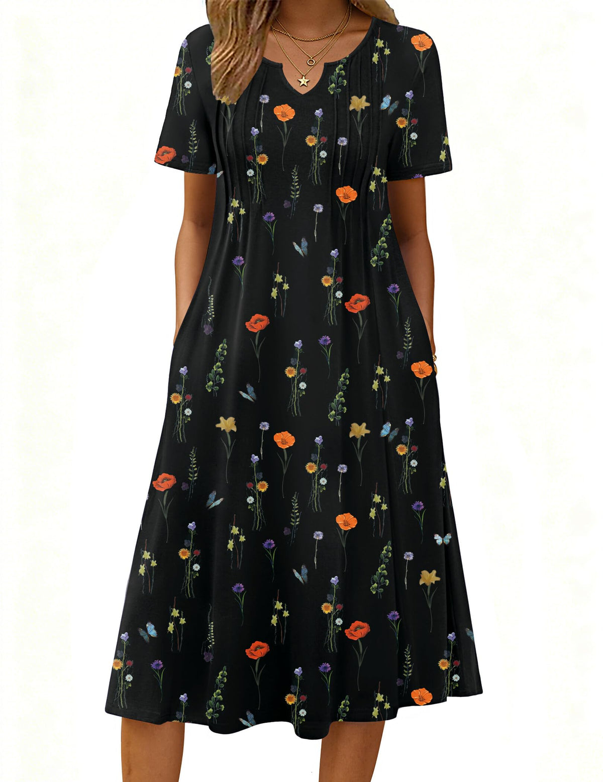 Zeagoo Summer Dresses for Women 2026 Casual Short Sleeve Aline Midi Dress with Pocket Flowy Pleated Tshirt Beach Sundress