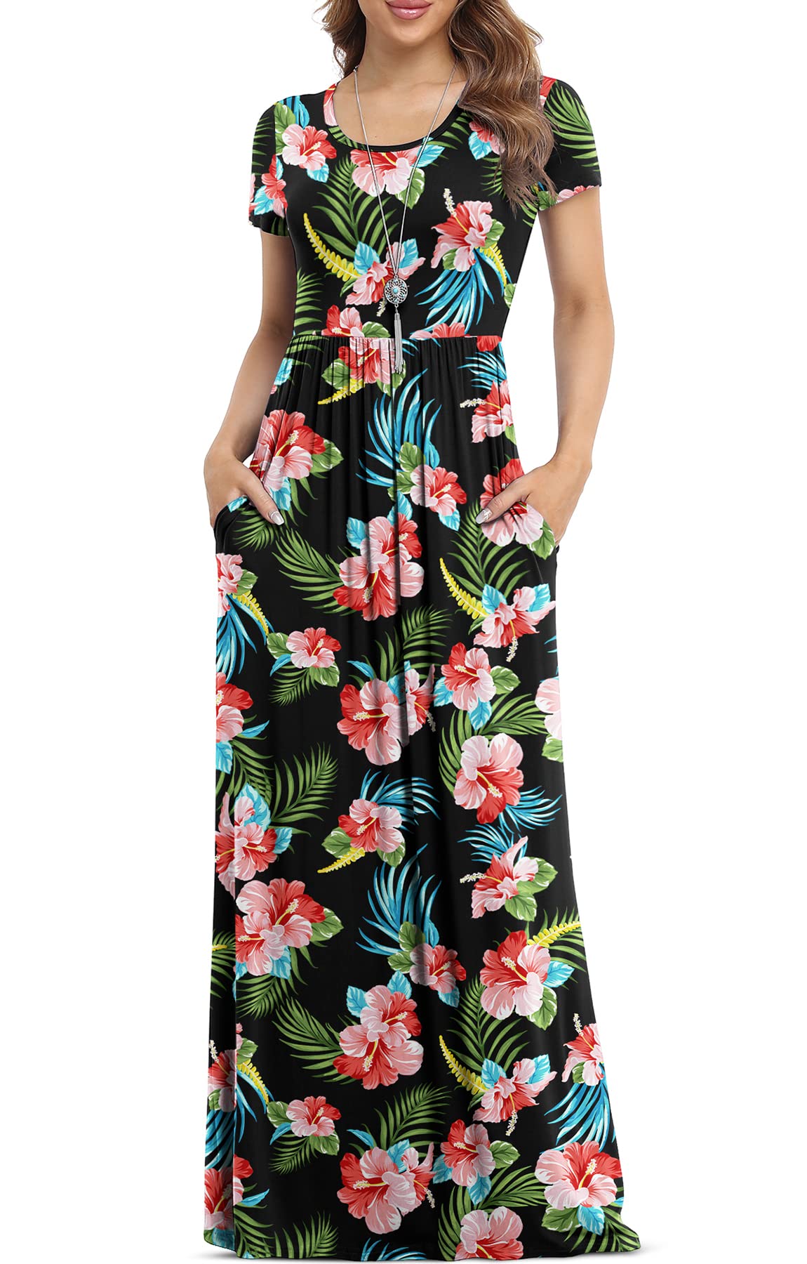 VIISHOW Women's Short Sleeve Loose Plain Maxi Dresses Casual Long Dresses with Pockets