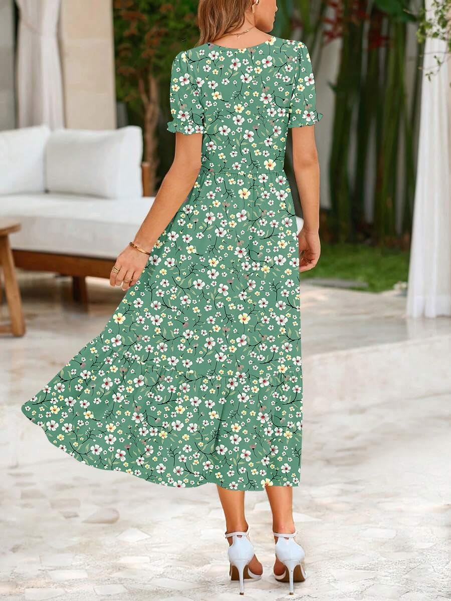 Zeagoo Summer Dresses for Women Flowy Casual Midi Dress Short Sleeve Tiered Dress Beach Vacation Sundresses with Pockets