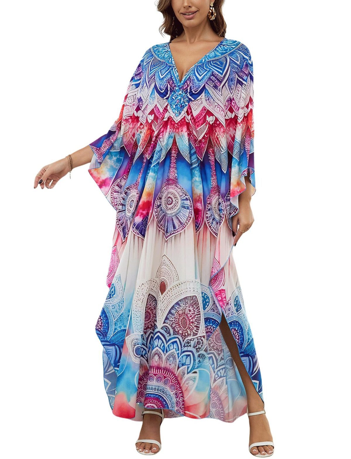 KECVOT Kaftan Dresses for Women Plus Size Batwing Sleeve Caftans Long Bathing Suit Cover Up Maxi Beach Dress Loungewear