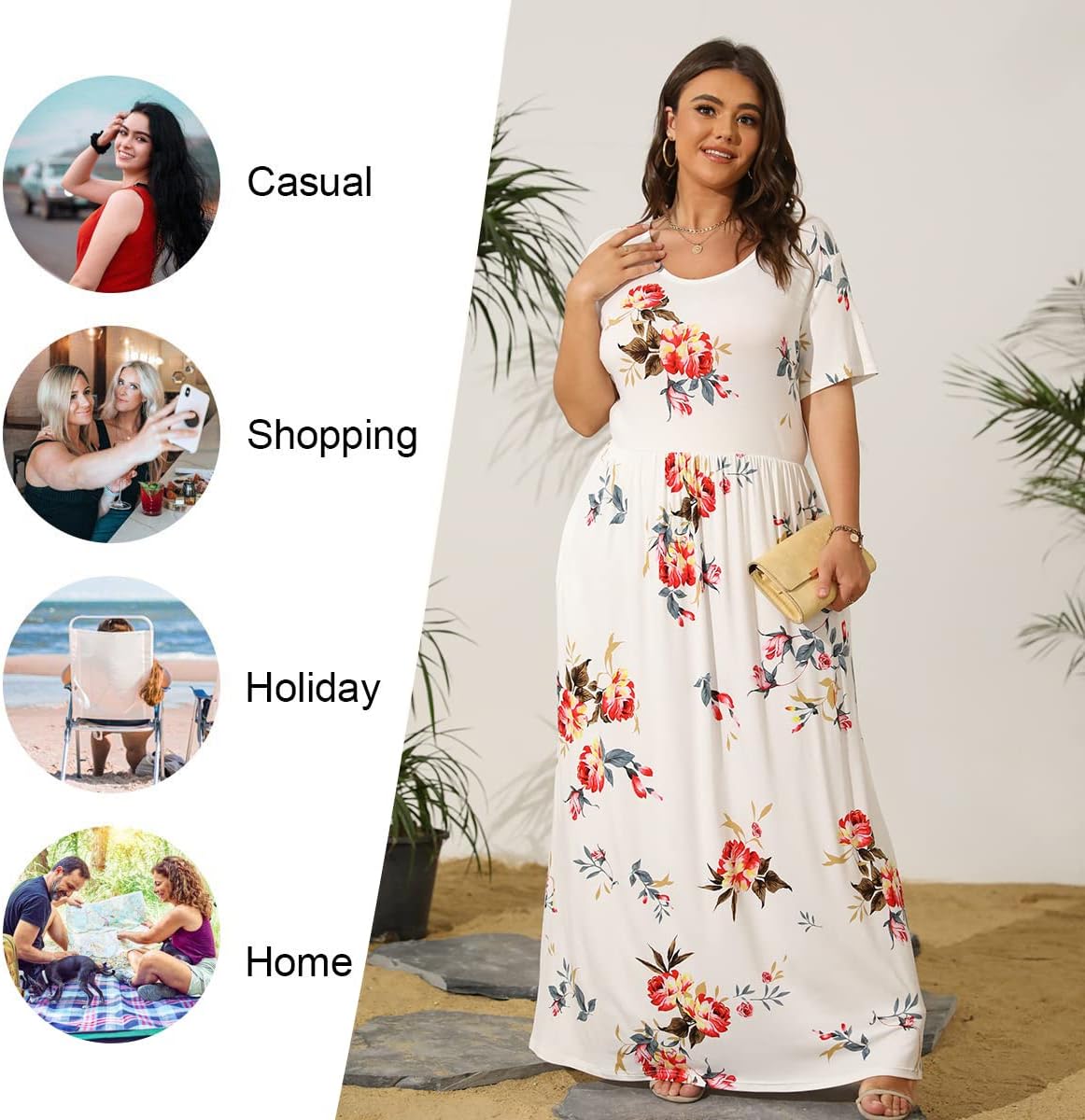 LONGYUAN Women's Plus Size Maxi Dresses Summer Short Sleeve Casual Long Dress 2026 XL-6XL