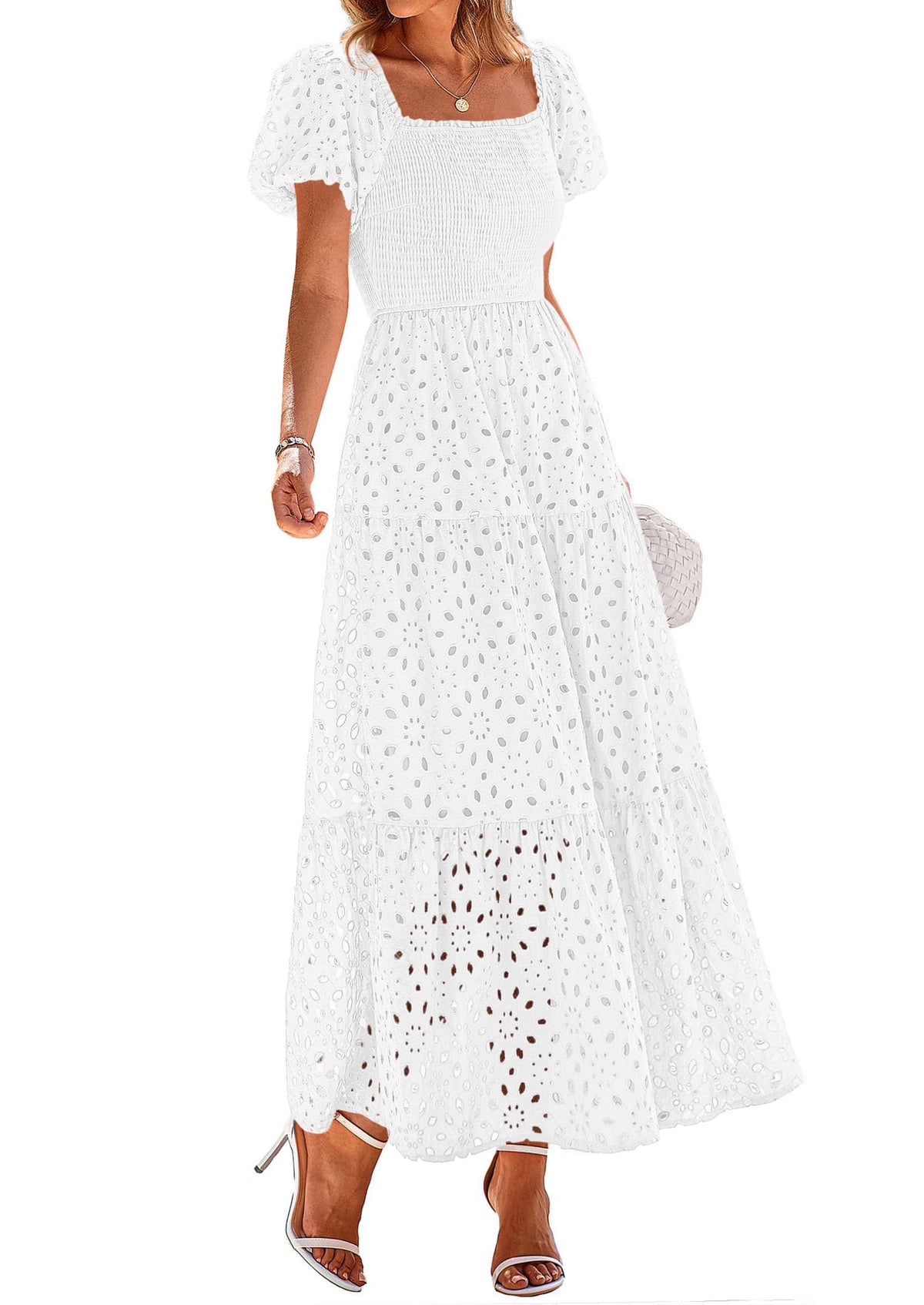 PRETTYGARDEN Womens Summer Eyelet Maxi Wedding Guest Dress