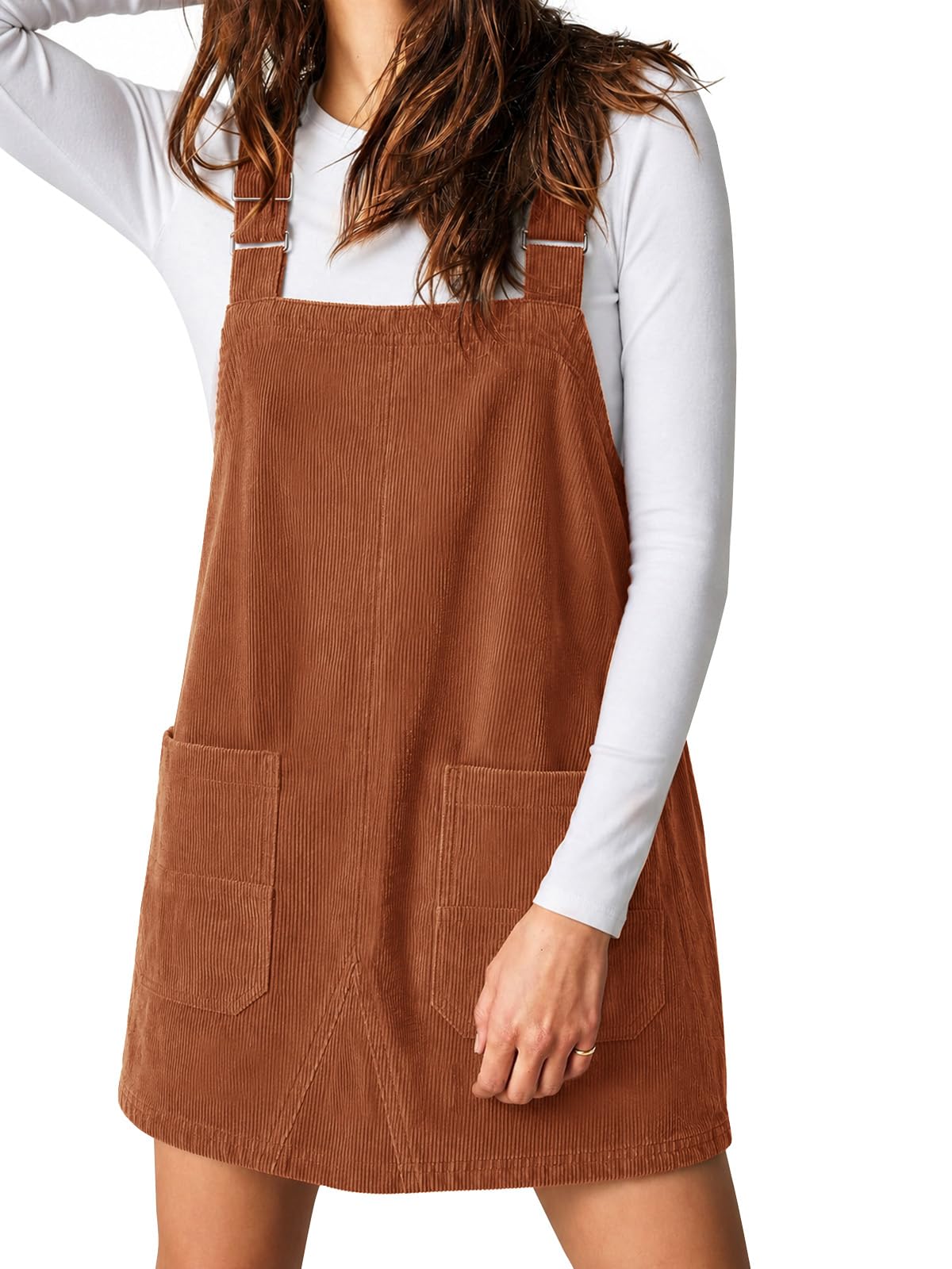 Yousify Women's Corduroy Overalls Dress Square Neck Mini Jumper Dress