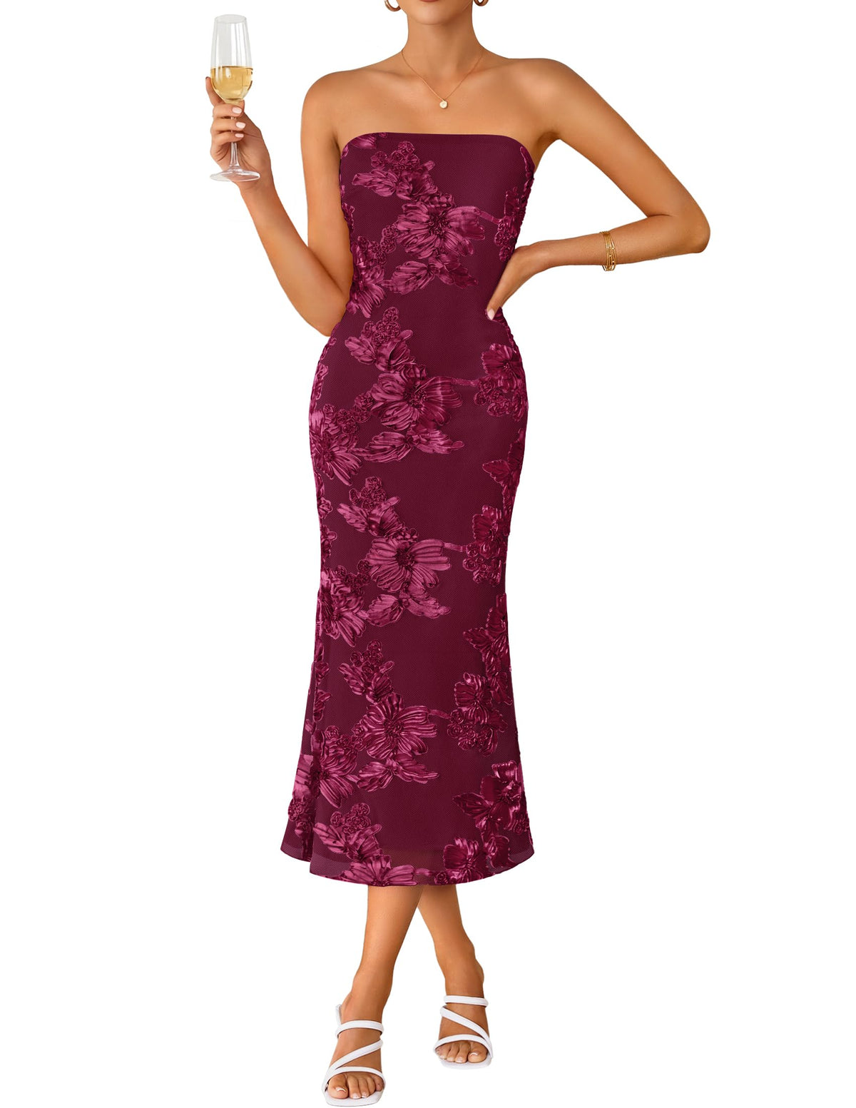 ZESICA 2026 Summer Strapless Floral Cocktail Wedding Guest Dress for Women