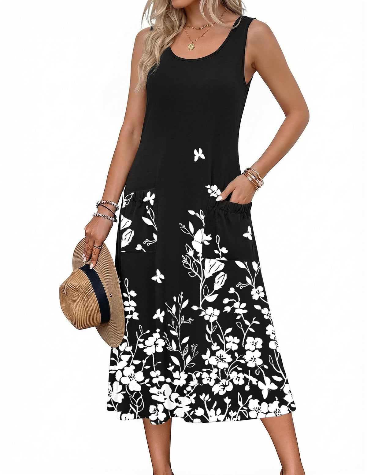 Zeagoo Womens Summer Midi Dresses 2026 Casual Sleeveless Tank Sundresses A Line Crewneck Beach Vacation Dress with Pockets