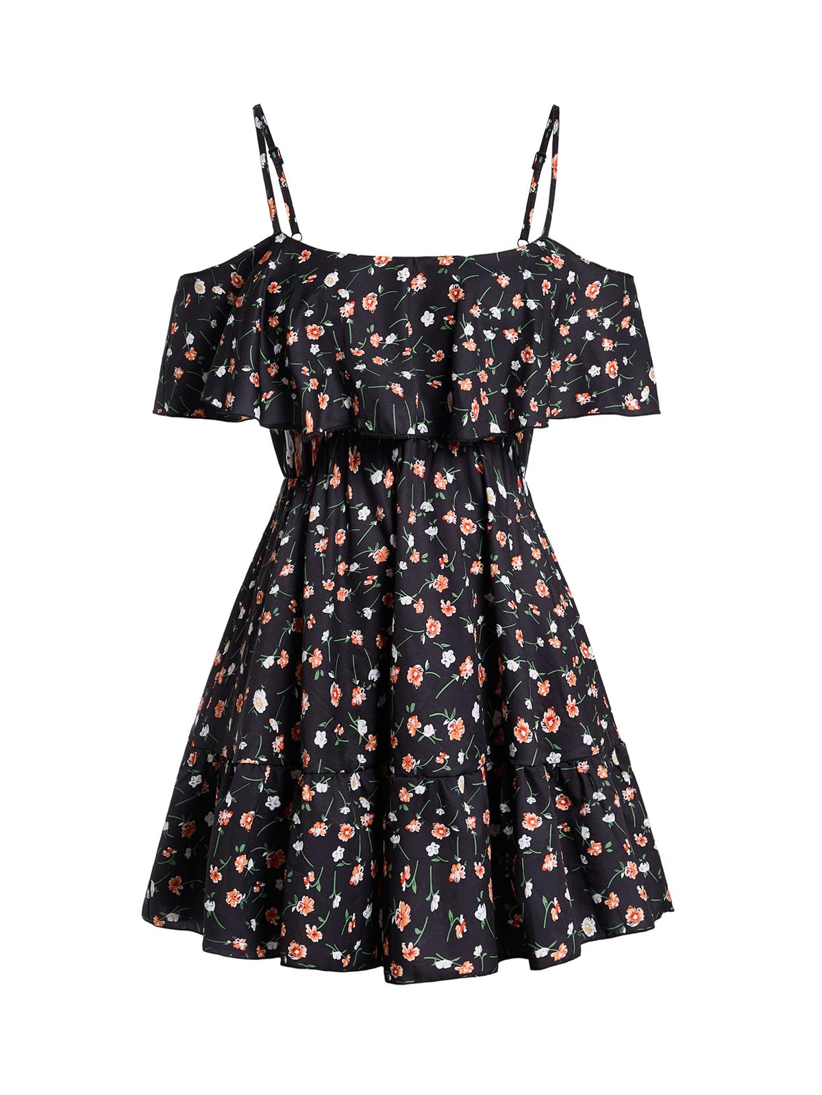 SOLY HUX Women's Summer Floral Mini Dress Cold Shoulder Ruffle Dresses