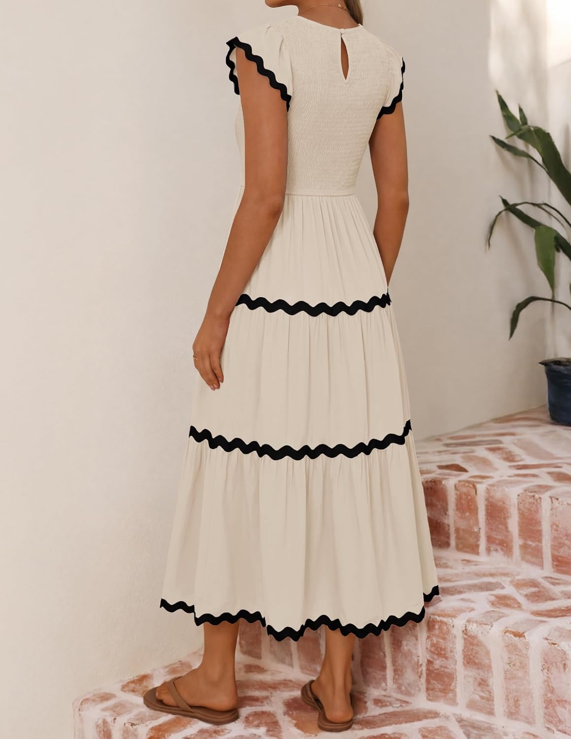 ZESICA Womens Summer Casual Smocked Flowy Midi Dress