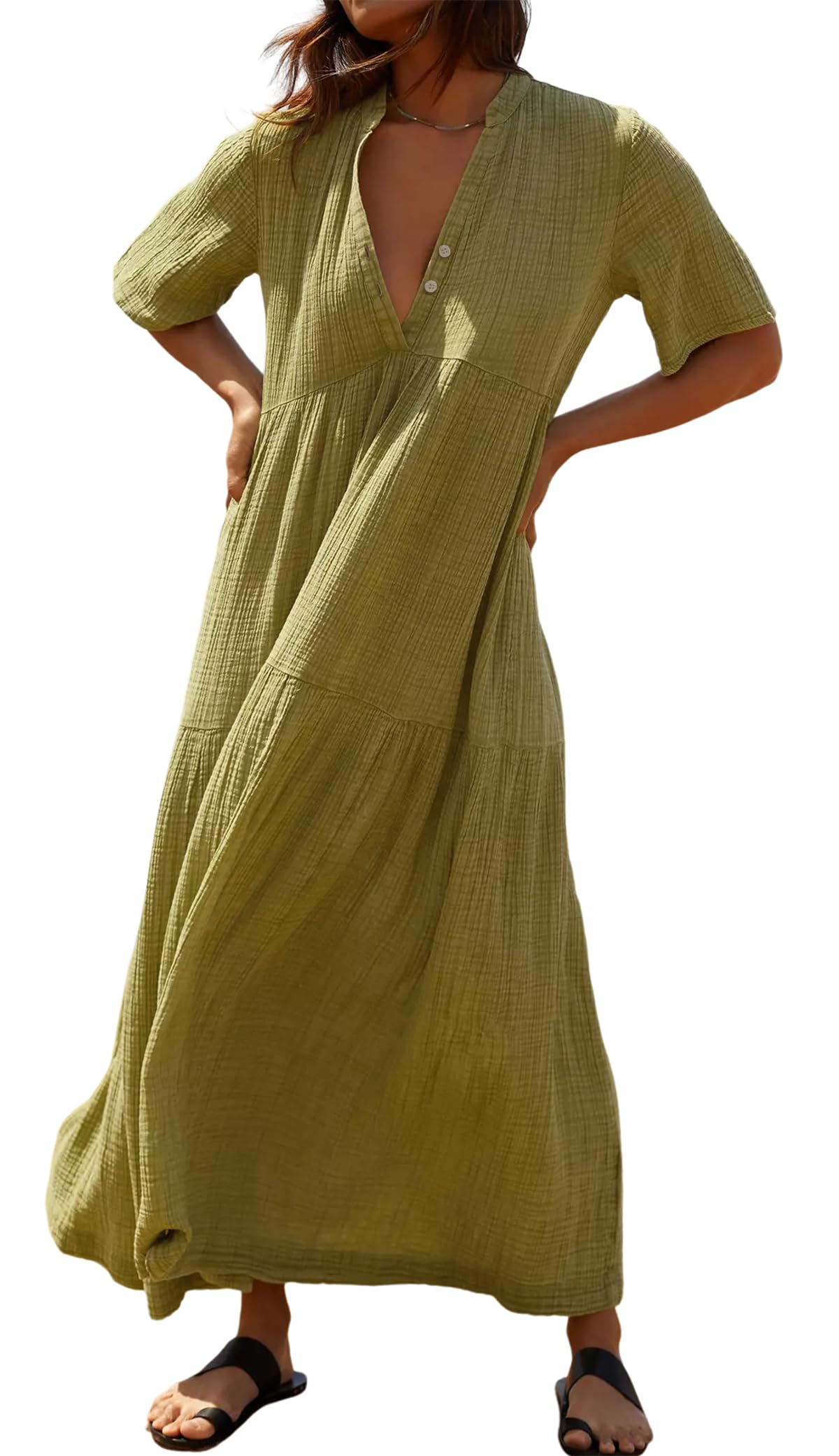 R.Vivimos Womens Summer Cotton Casual Flowy Maxi Dress