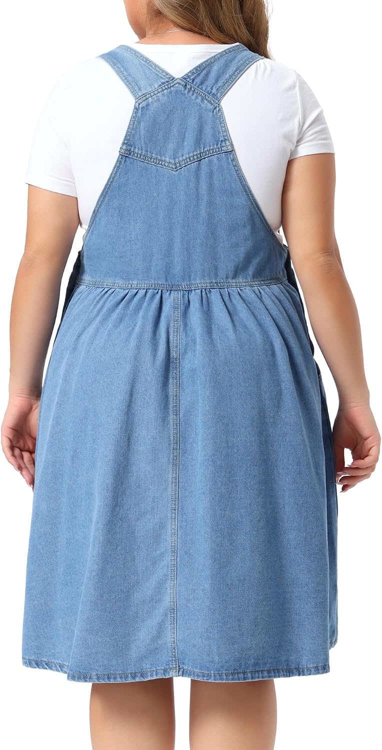 Agnes Orinda Plus Size Women's Denim Overalls Dress Casual Romper Sleeveless Adjustable Straps Jumper Jean Midi Dresses 2026