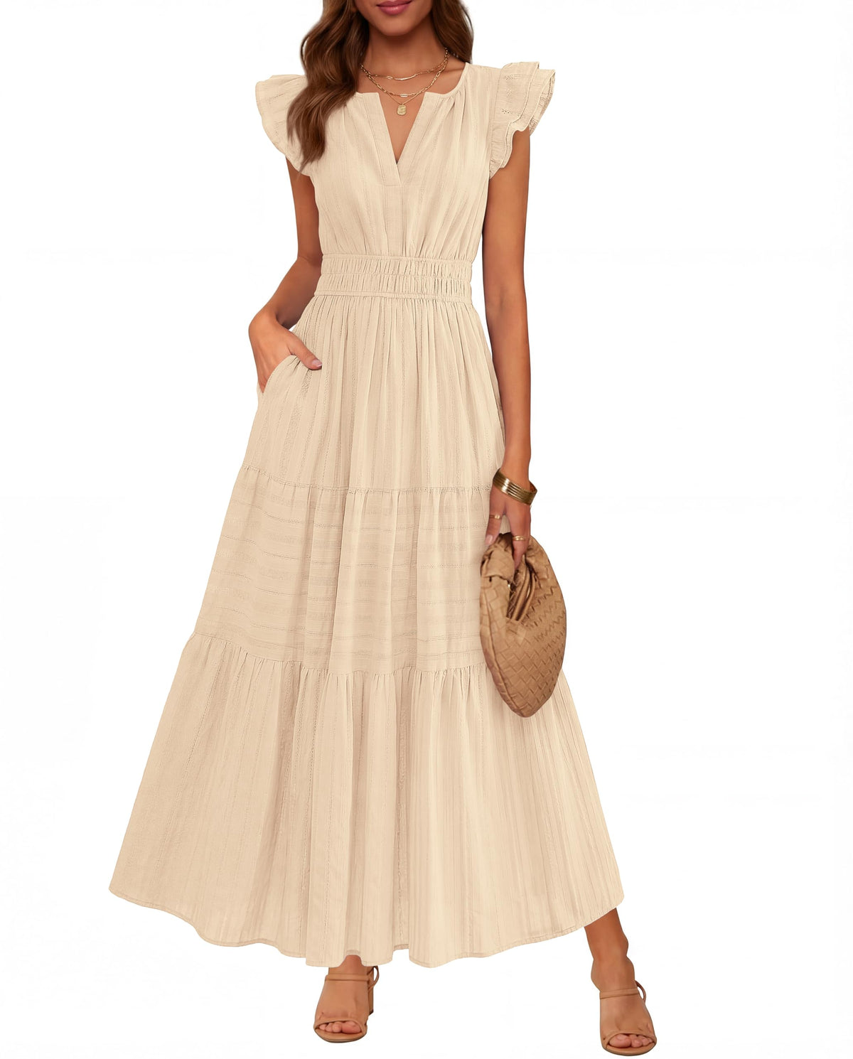 BTFBM Womens Summer Casual Ruffle Sleeve Maxi Dress