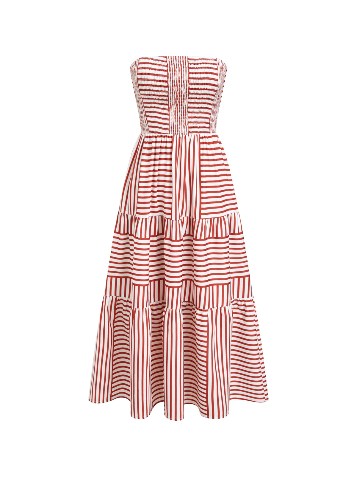 CIDER Women's Strapless Dress with Pockets Tube Striped Long Midi Dresses A Line Beach Vacation Casual Summer Outfits
