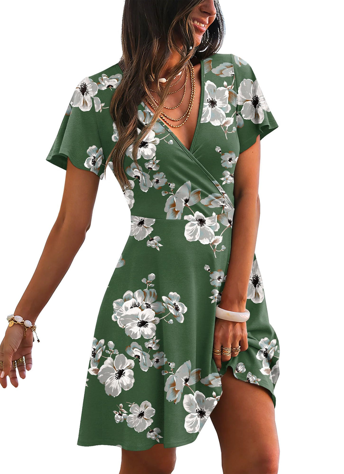 RUMIA Women Casual Dresses Wrap V Neck Dress A-Line Summer Sundress Fashion