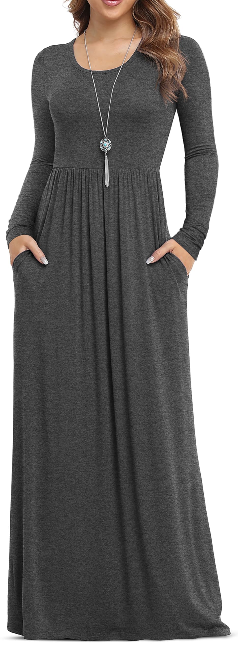 VIISHOW Women's Short Sleeve Loose Plain Maxi Dresses Casual Long Dresses with Pockets