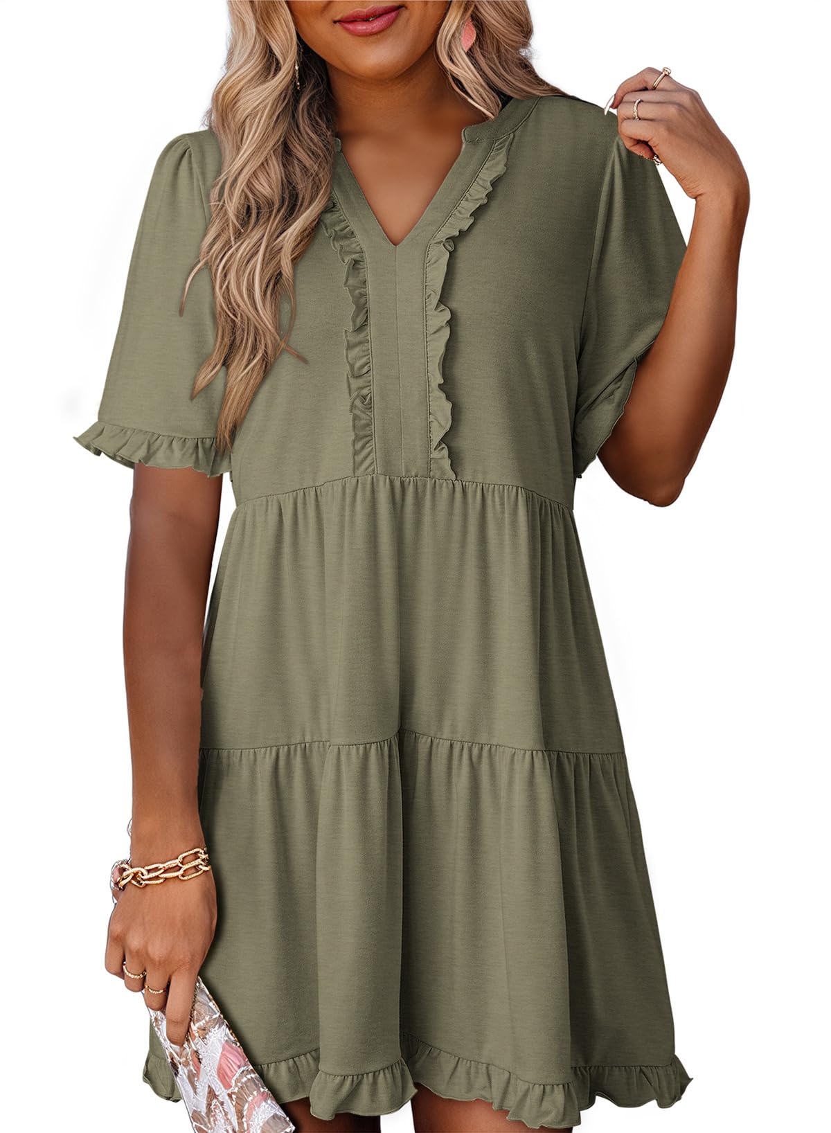 Dokotoo Womens A Line Babydoll Casual Summer Dresses with Pockets