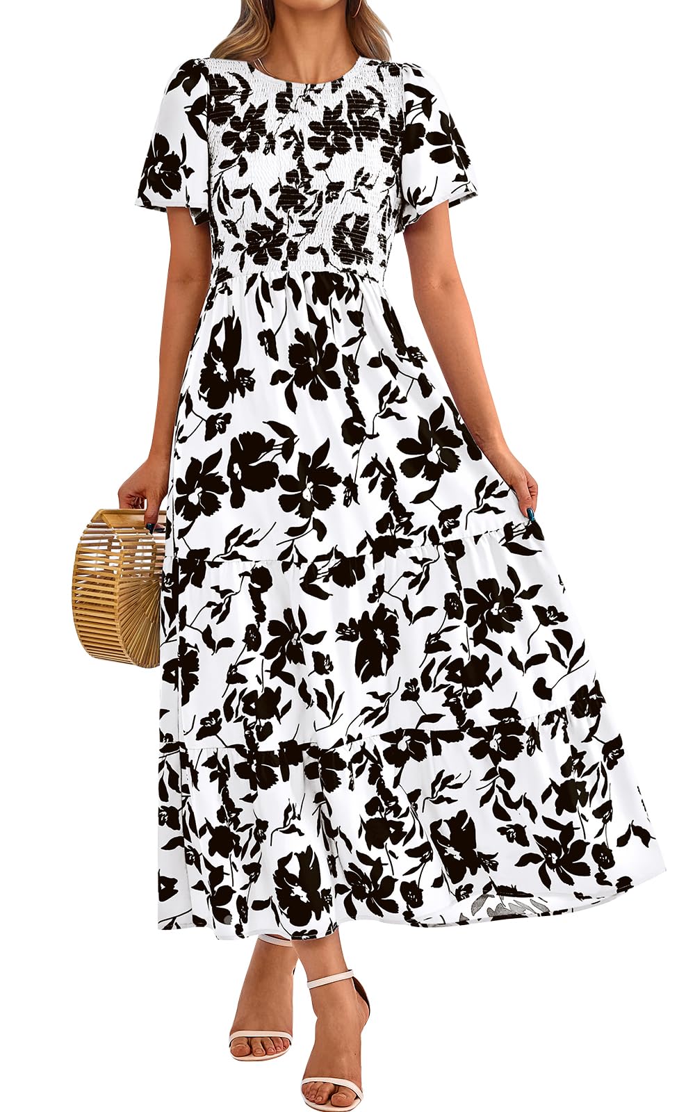 PRETTYGARDEN Women's 2026 Summer Casual Flutter Sleeve Floral Maxi Dress