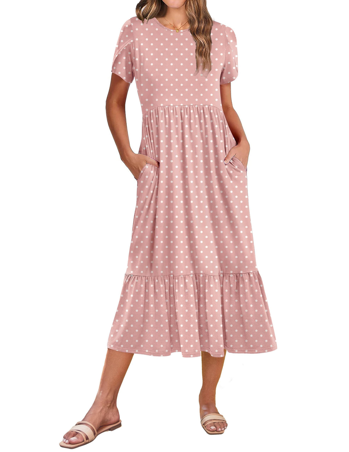 Zeagoo Women Summer Midi A Line Dress Short Sleeve Casual Flowy Tiered Beach Long Sundress with Pockets 2026 Vacation Travel