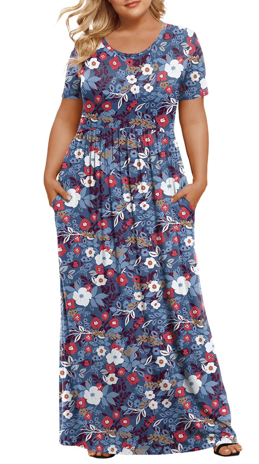 LONGYUAN Women's Plus Size Maxi Dresses Summer Short Sleeve Casual Long Dress 2026 XL-6XL
