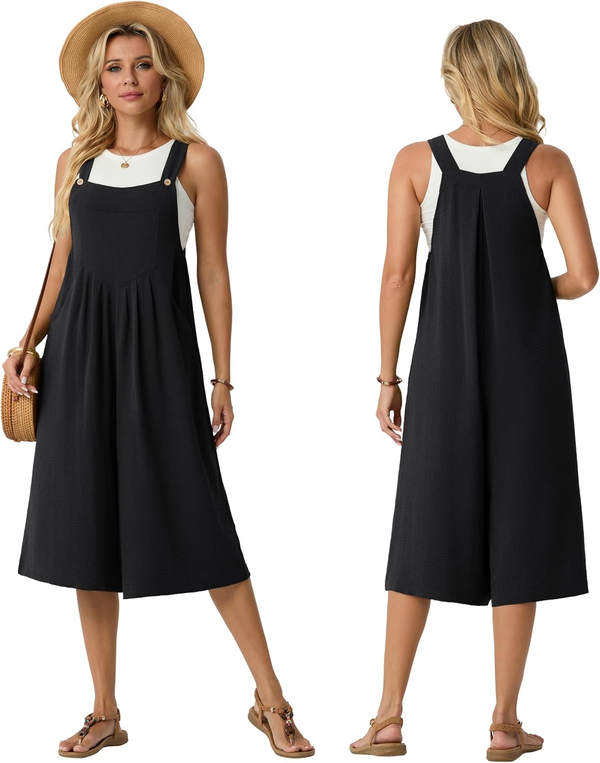 Lepunuo Womens Summer Capri Wide Leg Pants Rompers Boho Loose Fit