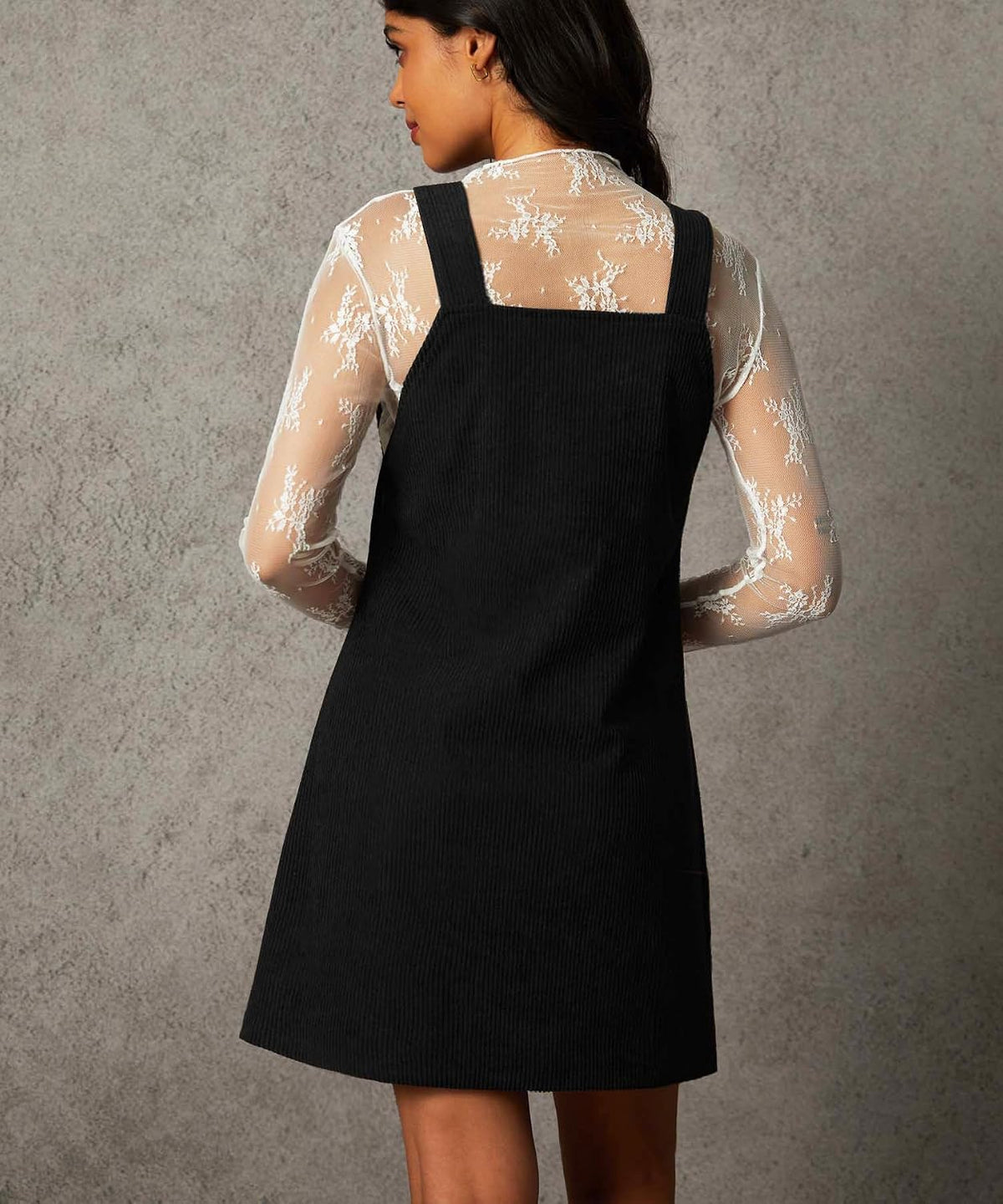 Navneet Women Corduroy Overall Dress V Neck Pinafore Jumper Mini Dress