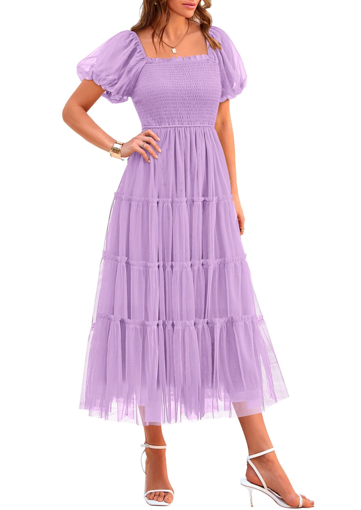 PRETTYGARDEN Women's Summer Smocked Midi Tulle Dress
