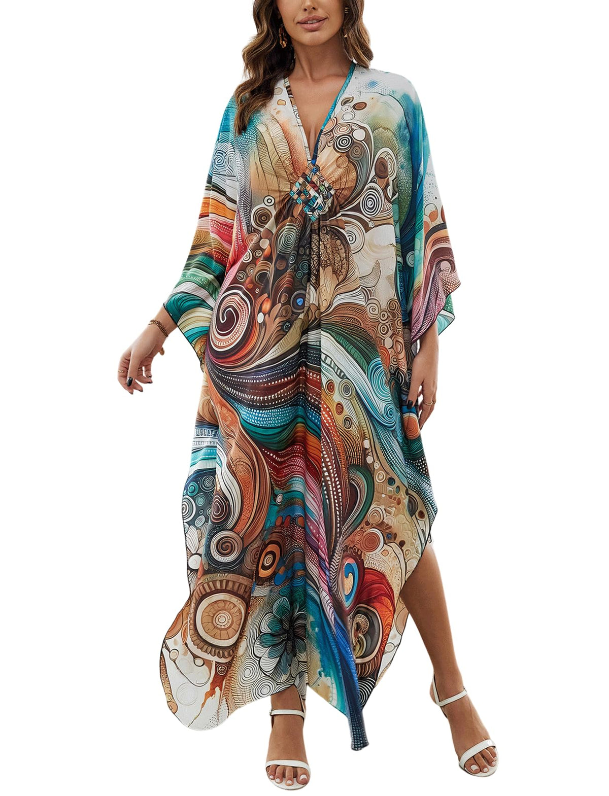 KECVOT Kaftan Dresses for Women Plus Size Batwing Sleeve Caftans Long Bathing Suit Cover Up Maxi Beach Dress Loungewear