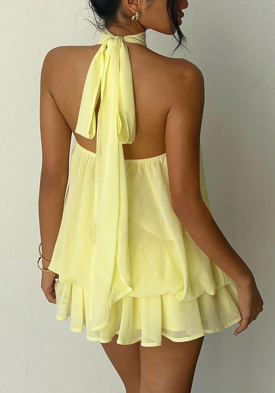 Women's Chiffon Halter Drop Waist Mini Dress Wedding Guest Dresses Ruffle Formal Holiday Club Brunch Outfits