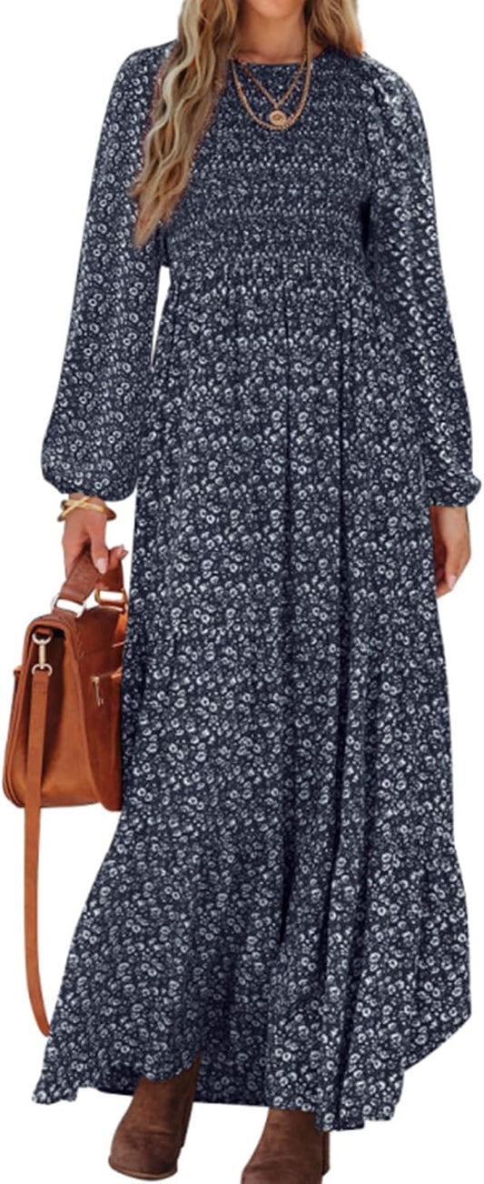 PRETTYGARDEN Long Sleeve Floral Maxi Fall Dresses for Women Trendy Outfits