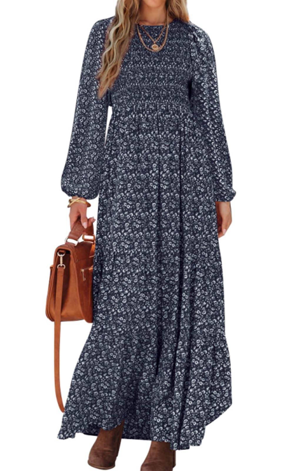 PRETTYGARDEN Long Sleeve Floral Maxi Fall Dresses for Women Trendy Outfits