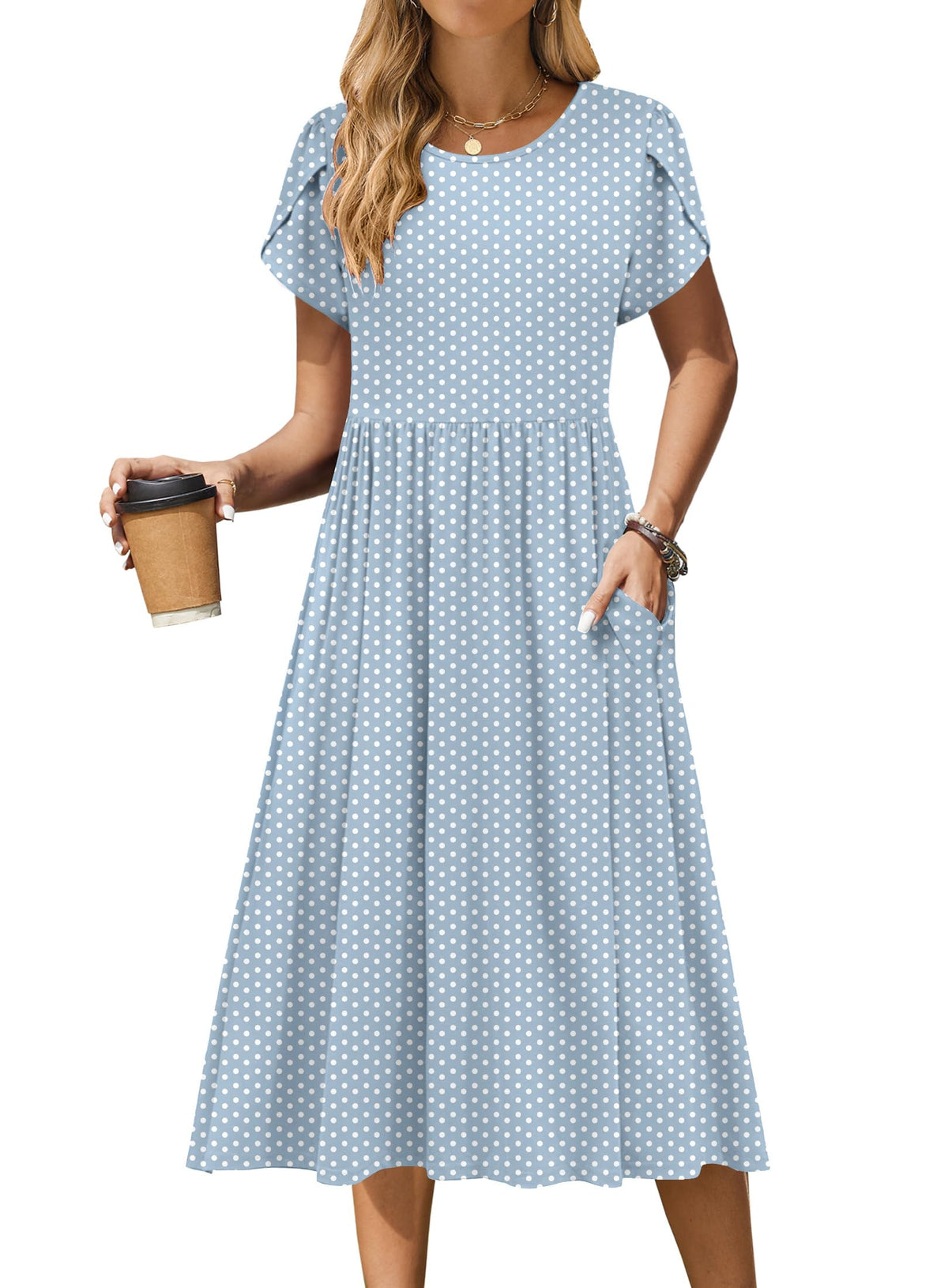 Zeagoo Womens Summer Dresses Casual Aline Midi Dress Short Sleeve Floral Tshirt Dress Flowy Beach Sundresses with Pockets