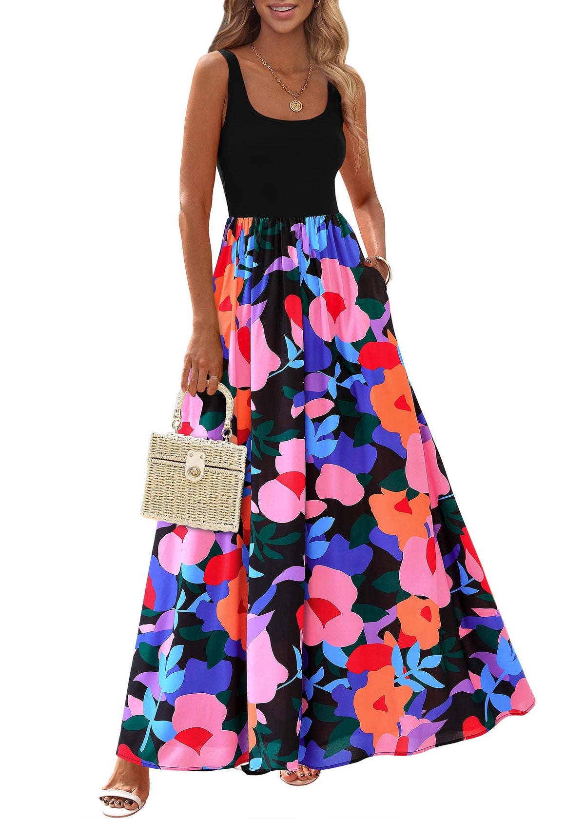 KIRUNDO Women's Summer Maxi Dress Boho Floral Long Sundress