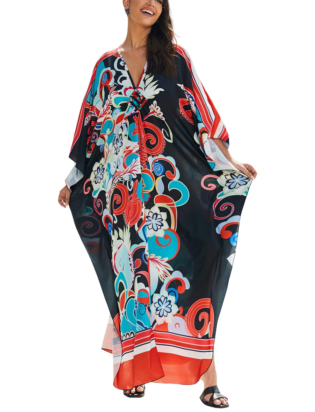 KECVOT Kaftan Dresses for Women Plus Size Batwing Sleeve Caftans Long Bathing Suit Cover Up Maxi Beach Dress Loungewear
