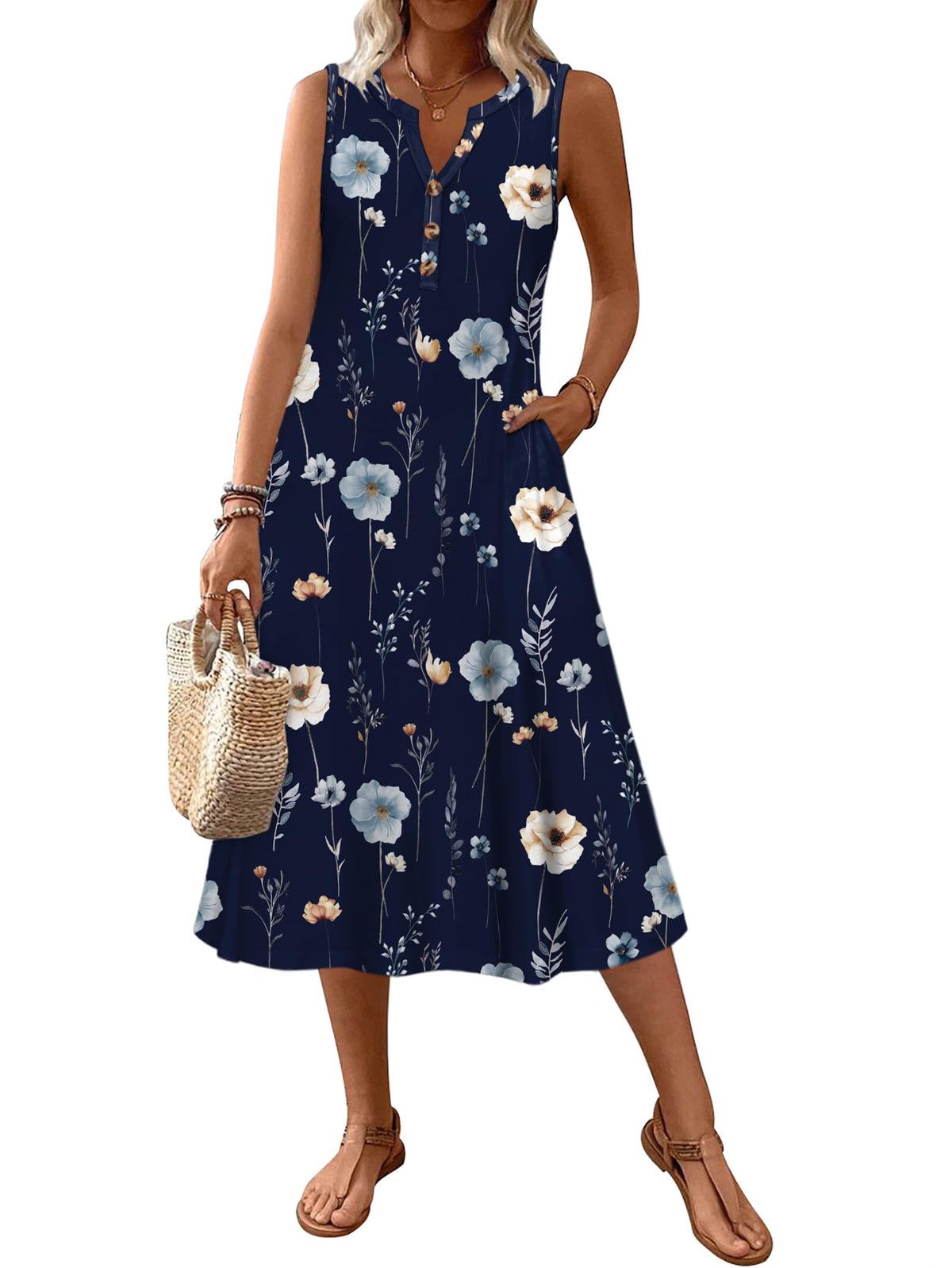 Zeagoo Summer Dress for Women 2026 Sleeveless Tank Midi Dress Vacation Beach Sundress Aline Boho Clothing