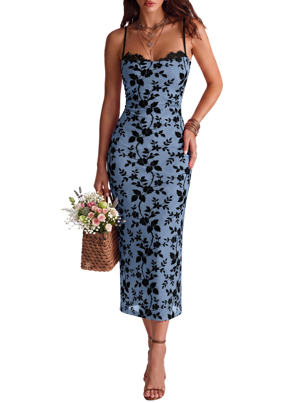 ANRABESS Women's Semi Formal Bodycon Floral Midi Dresses