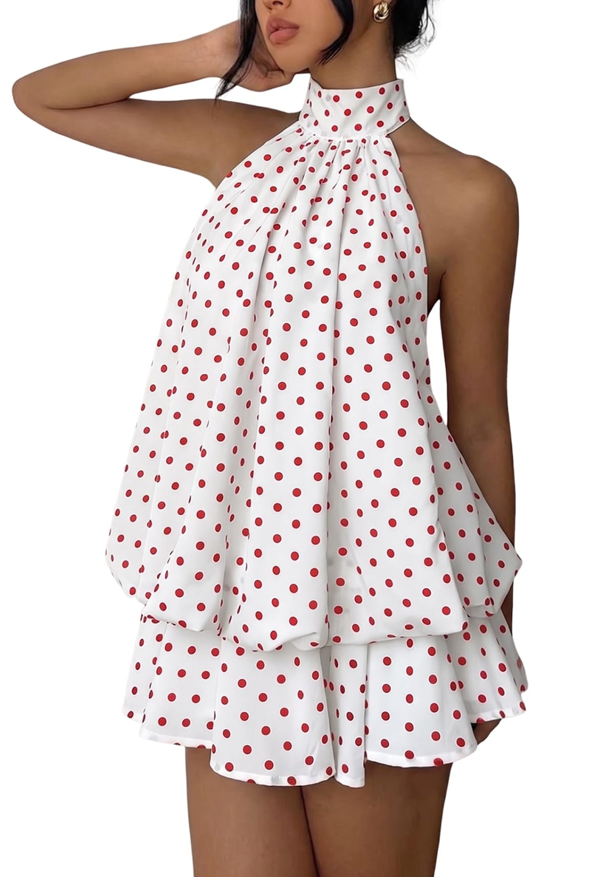 Women's Chiffon Halter Drop Waist Mini Dress Wedding Guest Dresses Ruffle Formal Holiday Club Brunch Outfits