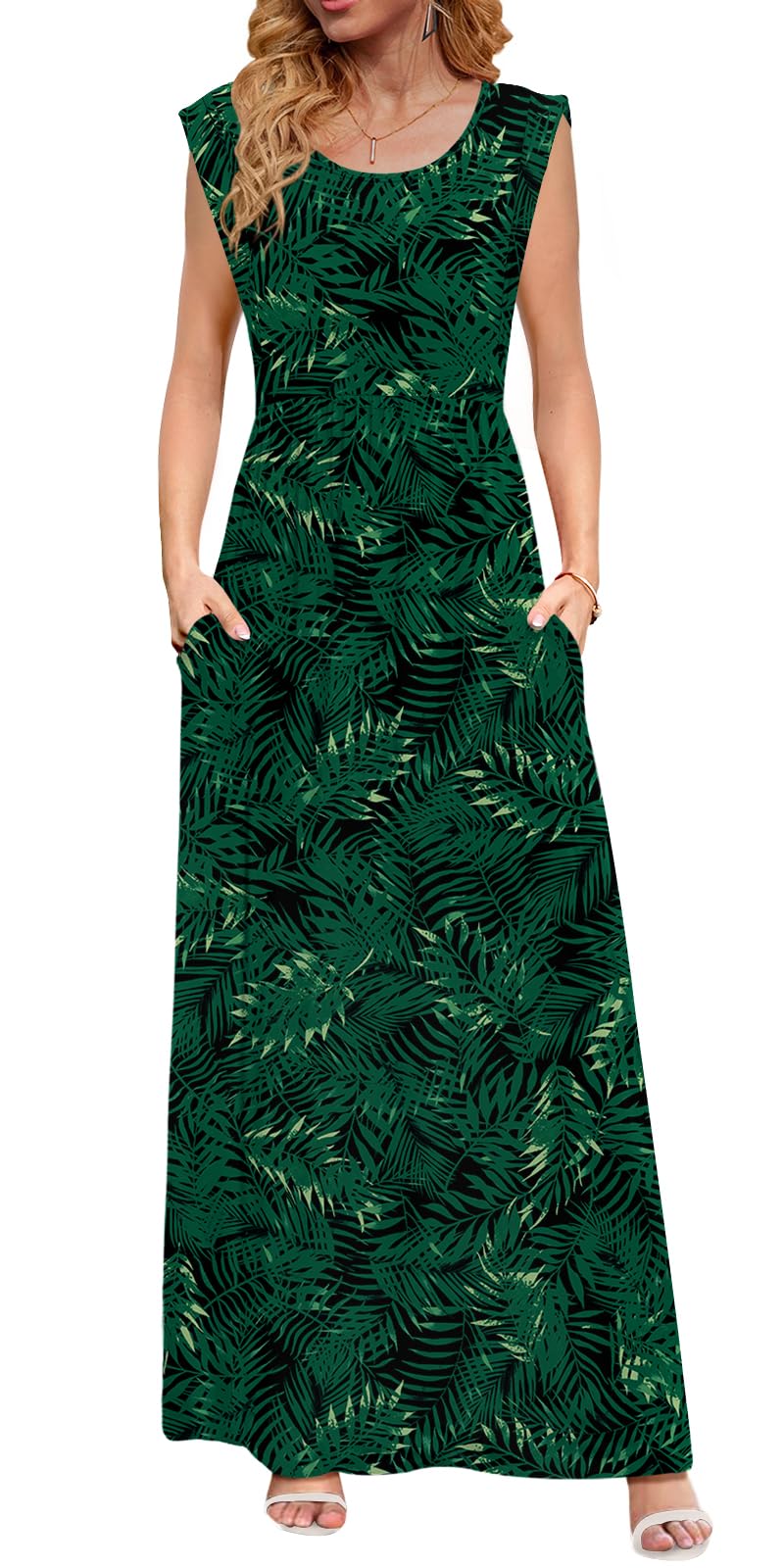 DB MOON Womens 2026 Maxi Dresses Empire Waist Long Summer Dress Casual Cap Short Sleeve Sundress with Pockets