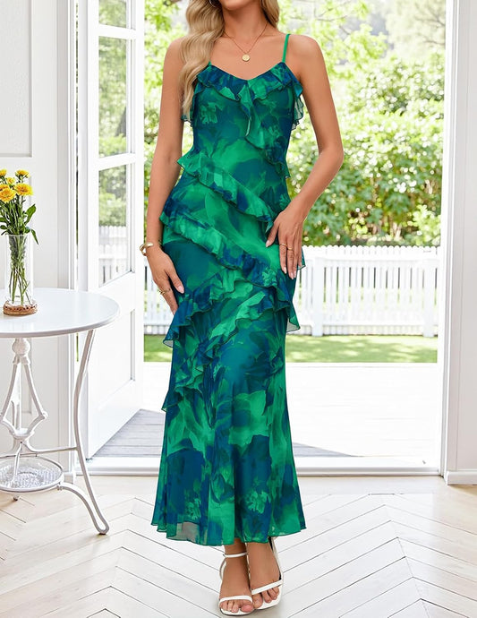 MEROKEETY Summer Floral Wedding Guest Maxi Dress Women 2026 Formal Cocktail