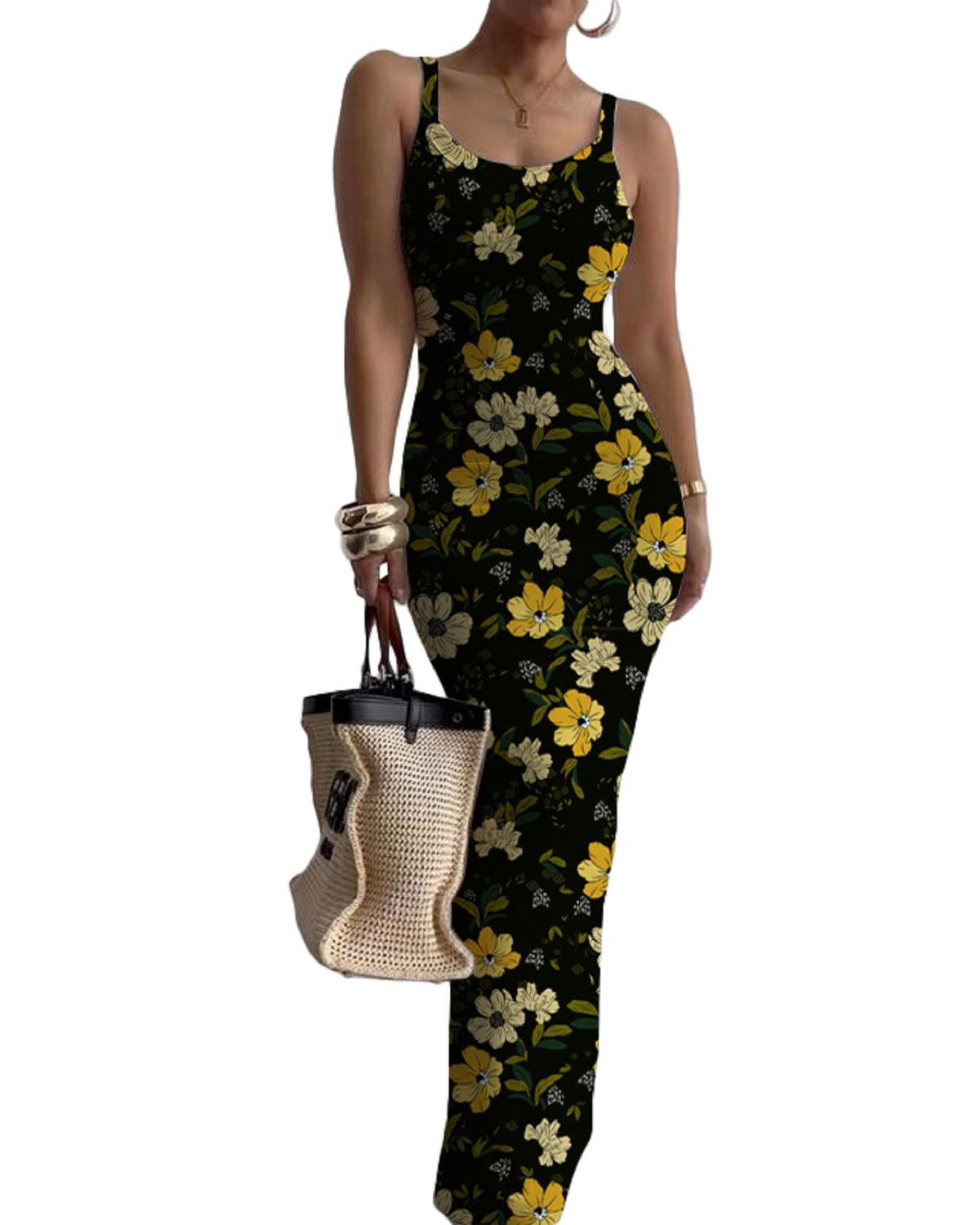 Nimsruc Sleeveless Strap Bodycon Maxi Dresses for Women Slim Sundresses