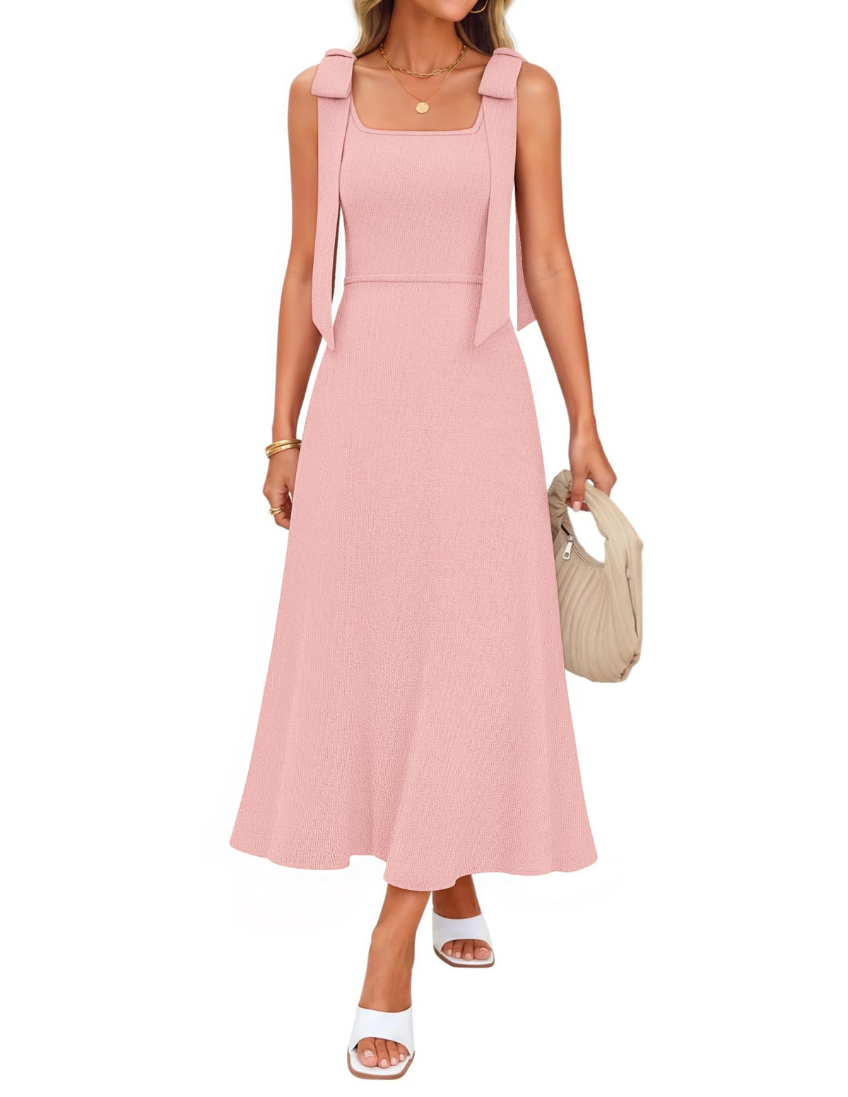 ZESICA Womens Summer Sleeveless Knitted Midi Sweater Dress