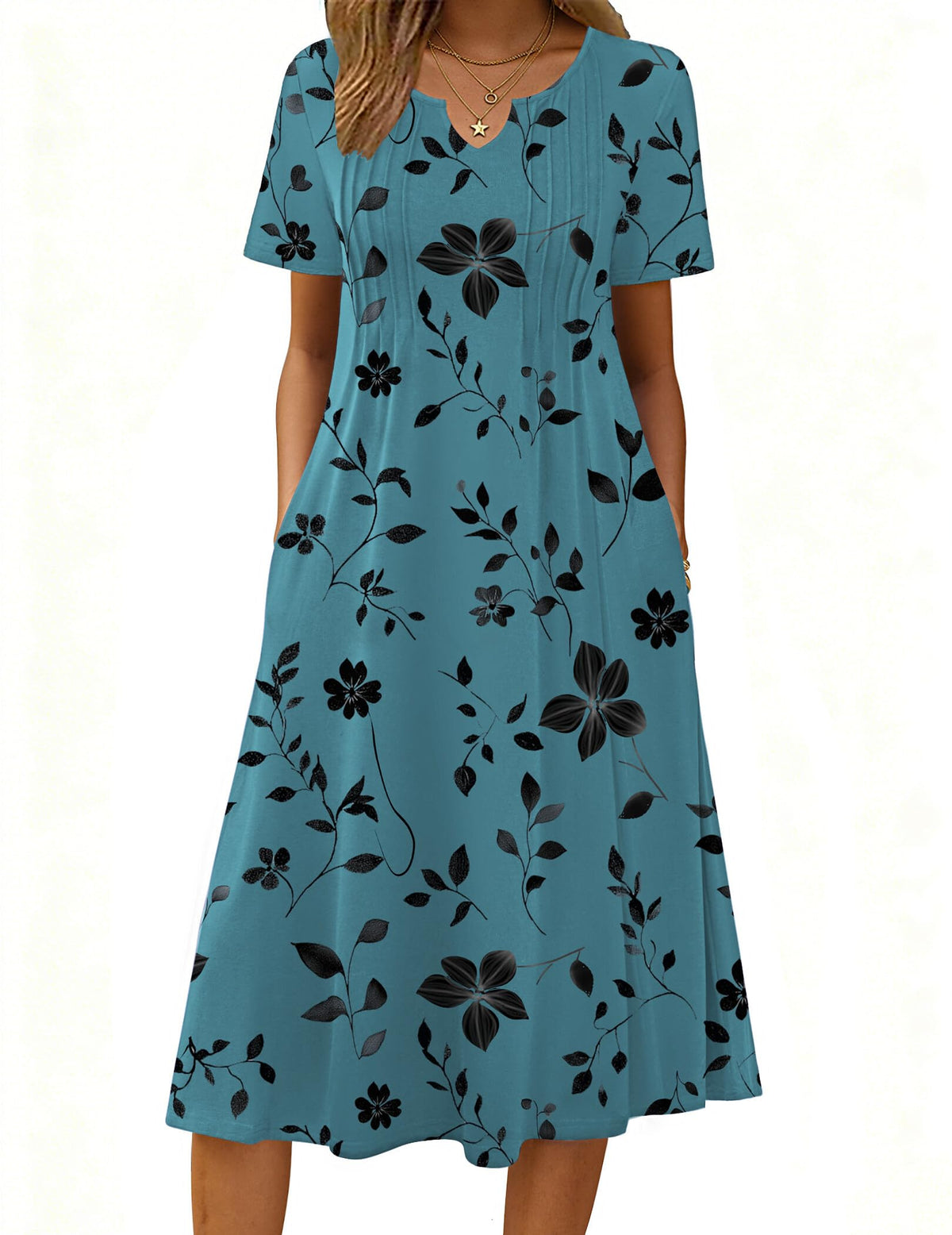 Zeagoo Summer Dresses for Women 2026 Casual Short Sleeve Aline Midi Dress with Pocket Flowy Pleated Tshirt Beach Sundress