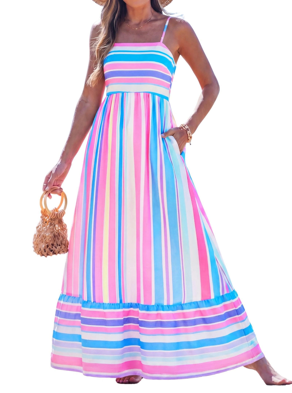 popvil Women Summer Maxi Dress 2026 Spaghetti Strap Long Beach Dress