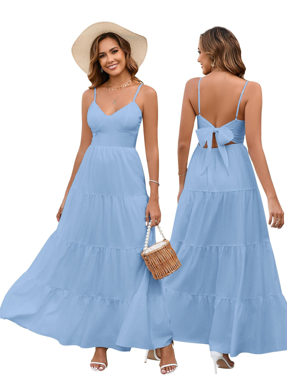 HTZMO Women Summer Floral Maxi Sundress Boho Beach Long Dress