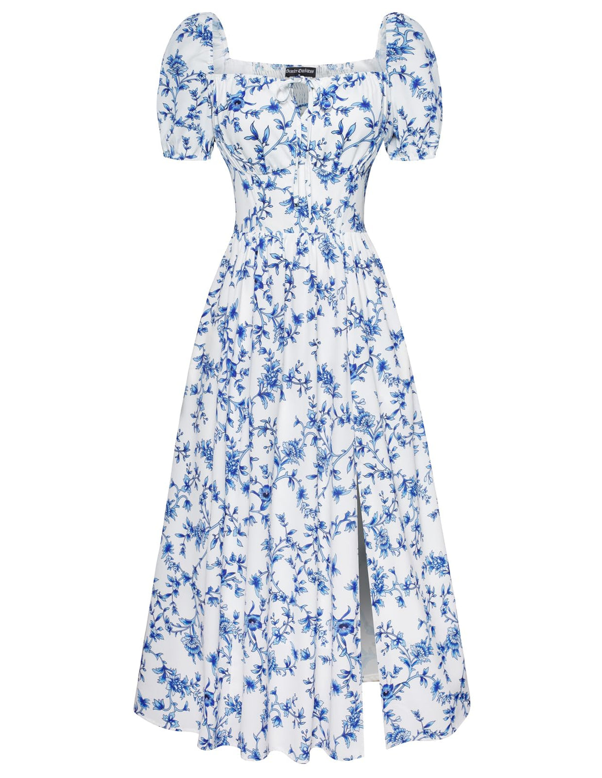 Scarlet Darkness Summer Spring Split Floral Corset Midi Dress with Pockets