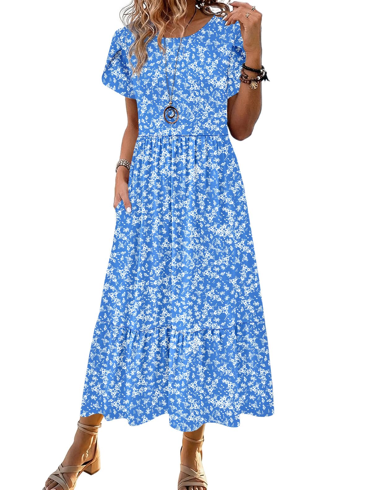 HOTOUCH Summer Dresses for Women 2026 Casual Midi Boho T Shirt Dress Ladies Sundress Aline Long Beach Vacation Clothes