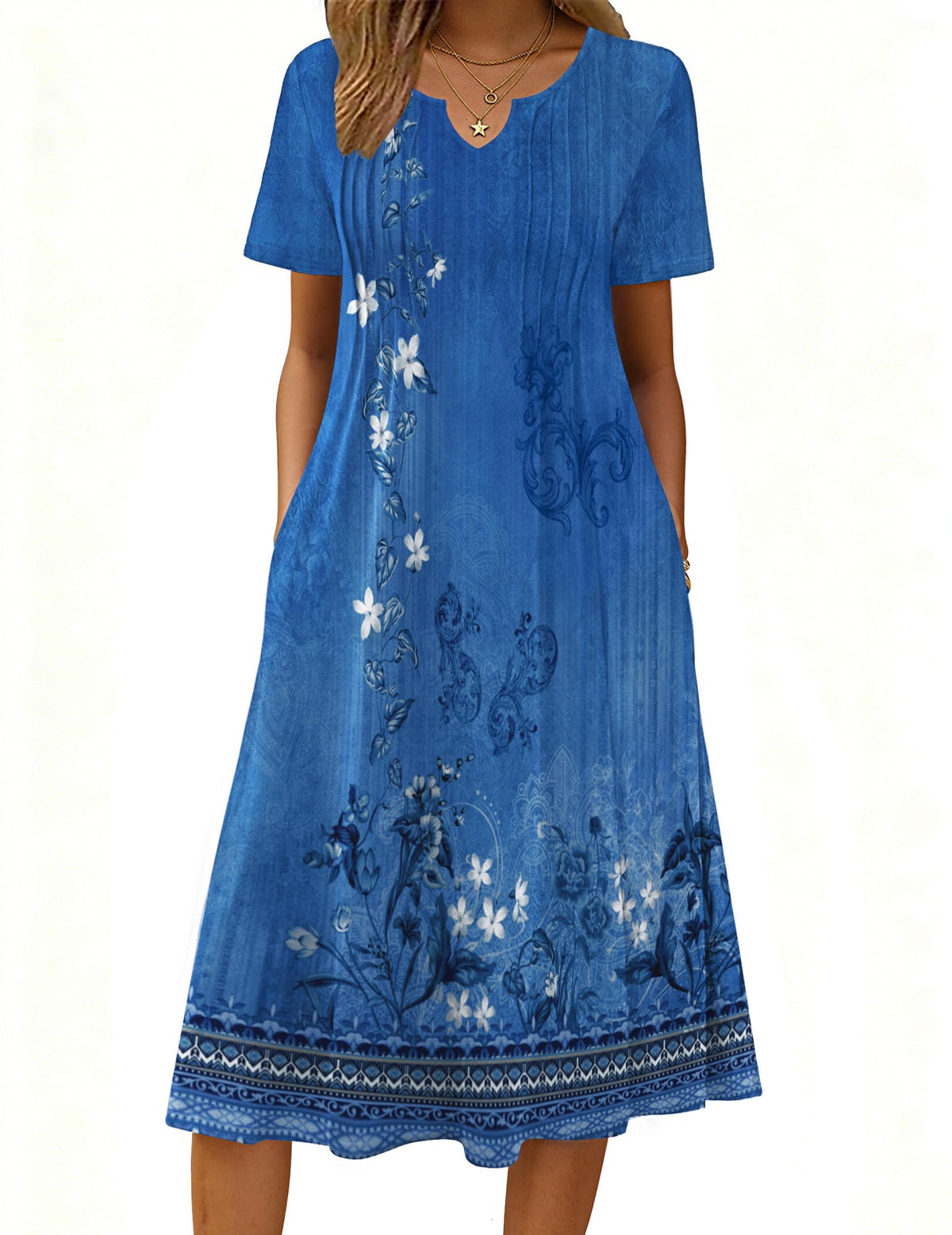 Zeagoo Summer Dresses for Women 2026 Casual Short Sleeve Aline Midi Dress with Pocket Flowy Pleated Tshirt Beach Sundress