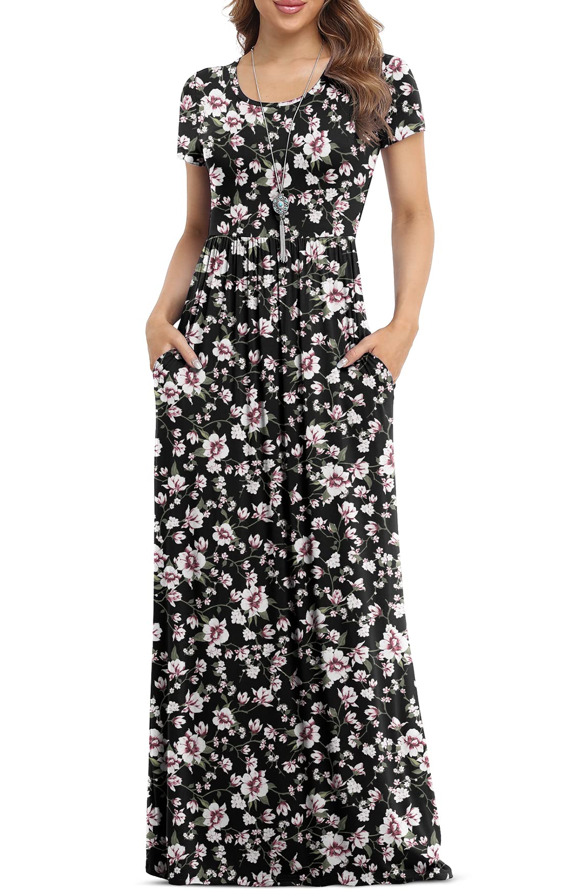 VIISHOW Women's Short Sleeve Loose Plain Maxi Dresses Casual Long Dresses with Pockets