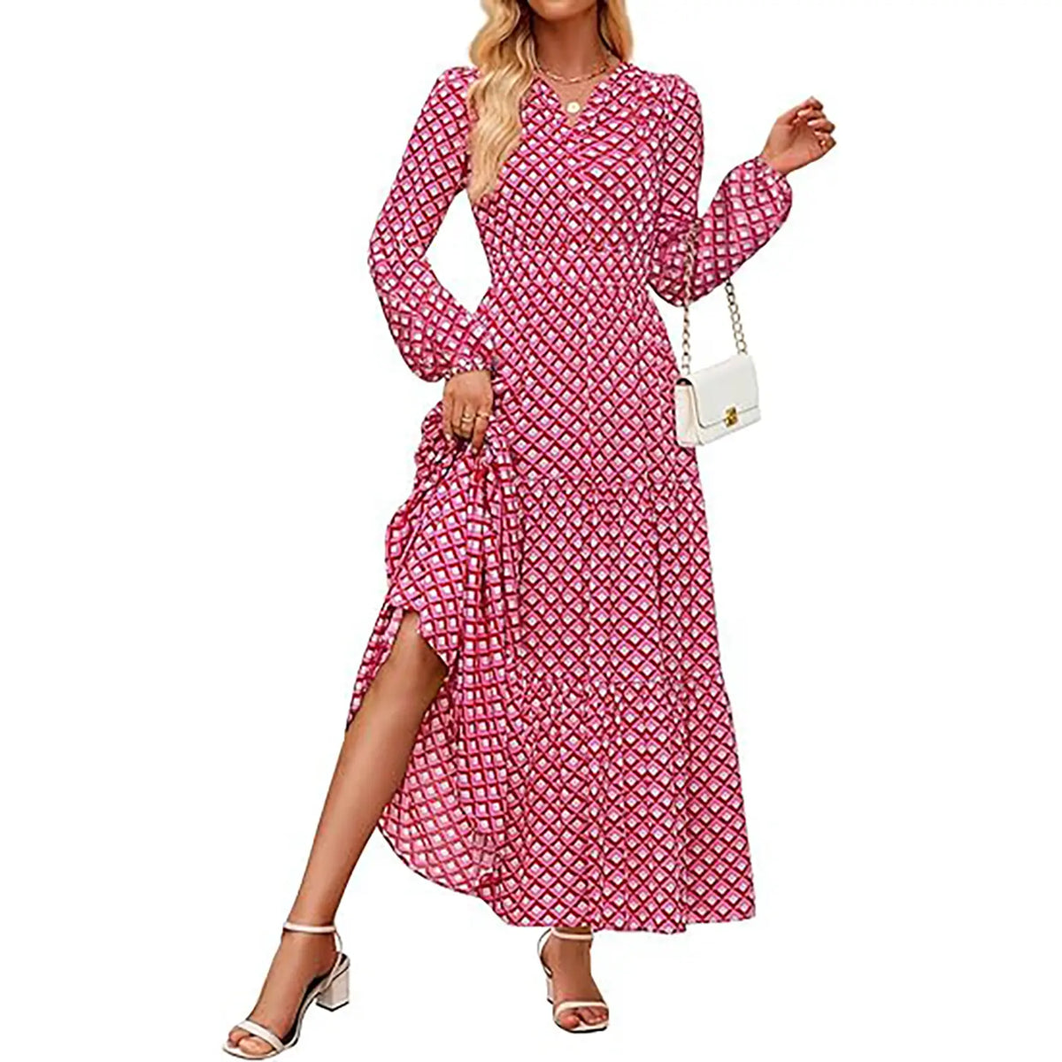ZESICA Women's 2025 Fall Long Sleeve Maxi Dress Floral Print V Neck Empire Waist A Line Tiered Flowy Boho Party Dresses