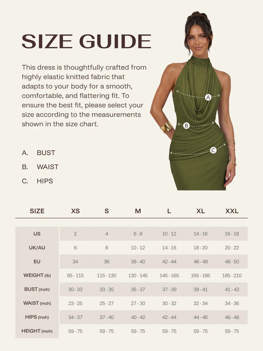 Curvysweet Claire Women’s Sleeveless Acrylic Knitting Halter Neck Mesh Backless Below Ankle Maxi Dress - Elegant Formal Party Gown, Draped, Ruched, Basic Tie Bodycon Summer Wedding Guest Women's Clothing